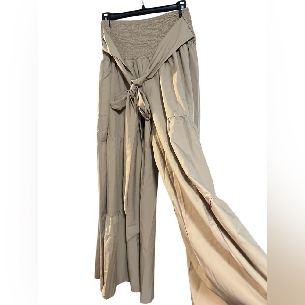Chic Beige Women's Wide Leg Boho Pants